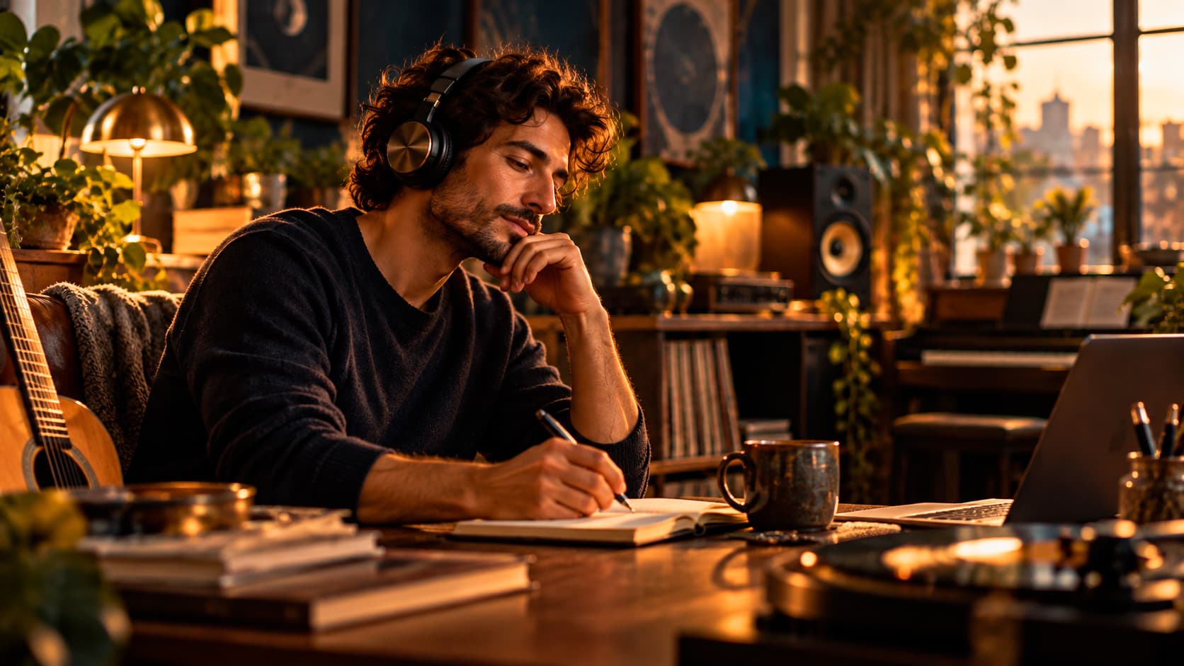 Músico em ambiente contemporâneo aplicando o conhecimento das notas com clareza e naturalidade