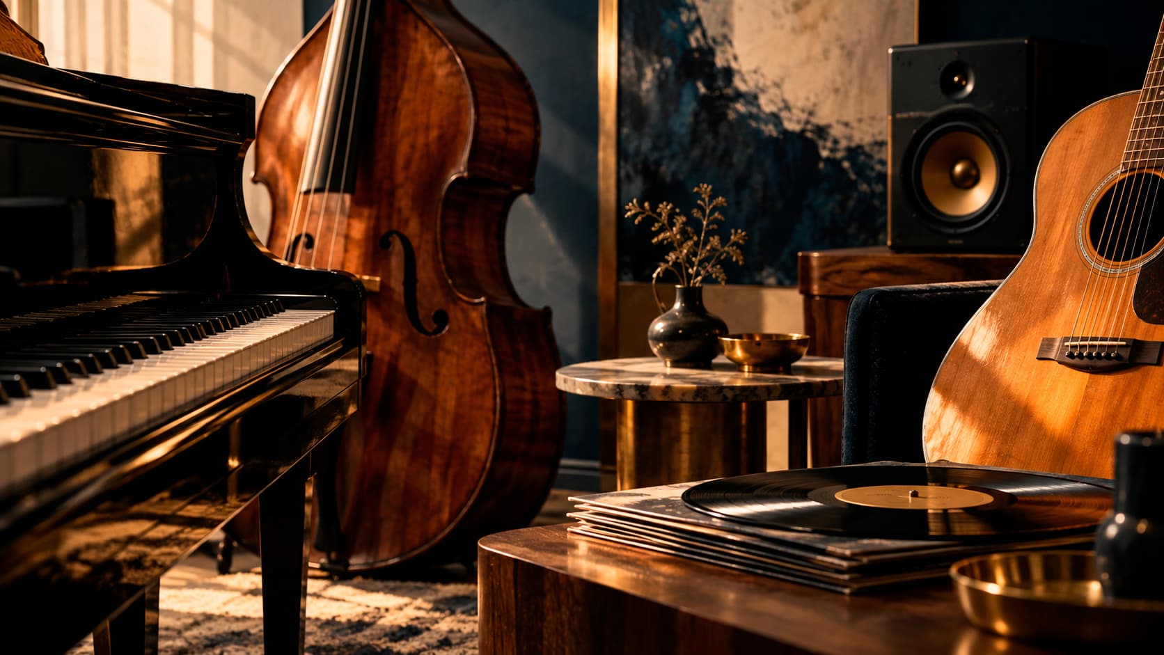 Composição de instrumentos acústicos e elétricos representando registros variados